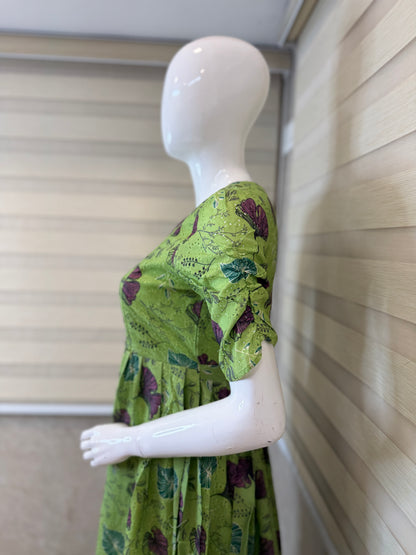 Green Floral Print Hakoba Feeding Maxi