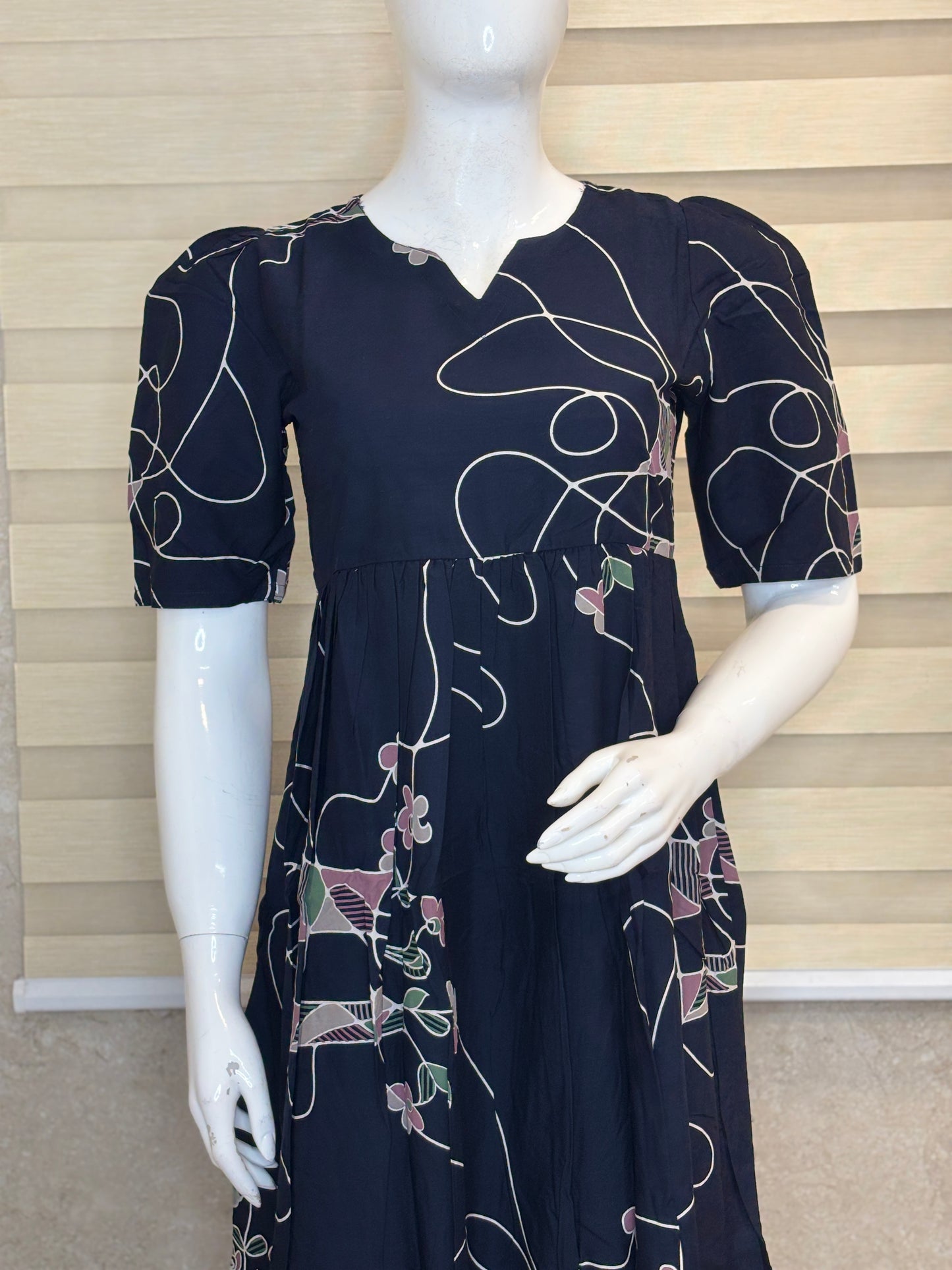 Midnight Navy Twilight Floral Vine Budget Friendly Frock