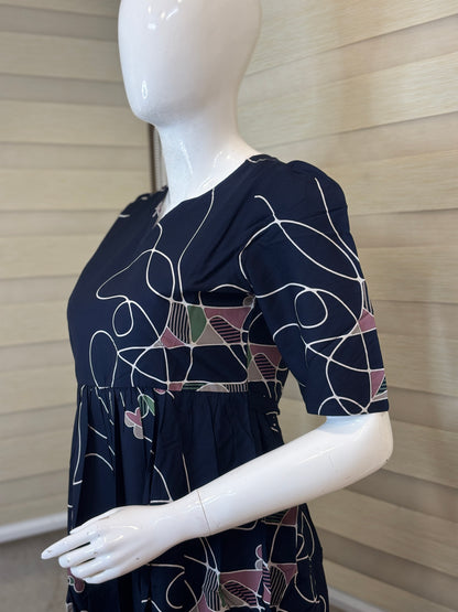 Midnight Navy Twilight Floral Vine Budget Friendly Frock