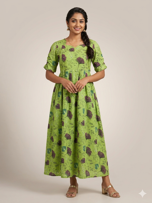 Green Floral Print Hakoba Feeding Maxi