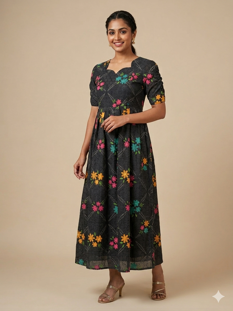 Grey Floral Print Hakoba Feeding Maxi