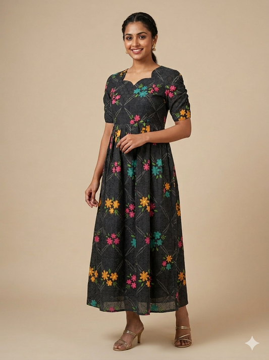 Grey Floral Print Hakoba Feeding Maxi