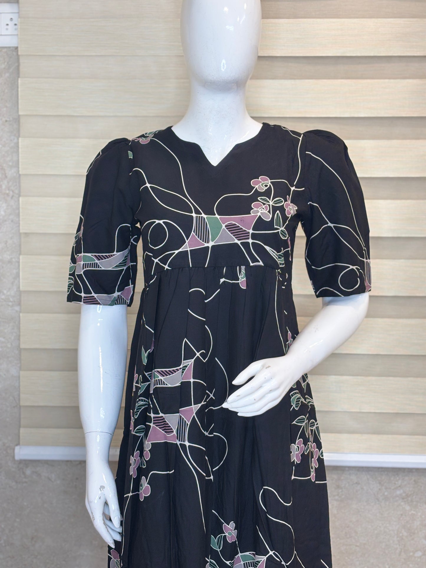 Midnight Black Twilight Floral Vine Budget Friendly Frock