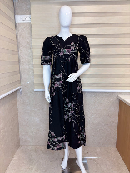 Midnight Black Twilight Floral Vine Budget Friendly Frock