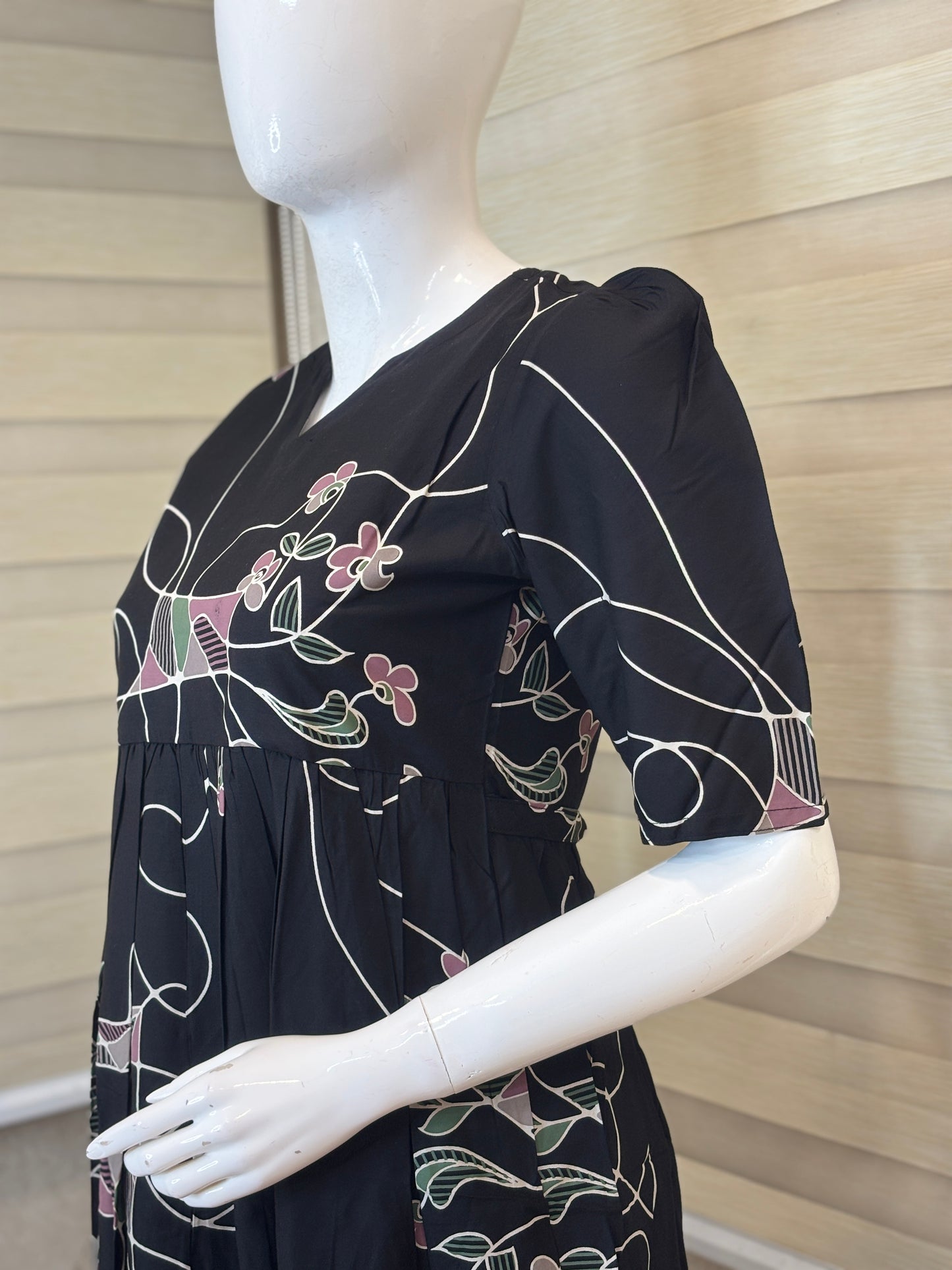 Midnight Black Twilight Floral Vine Budget Friendly Frock