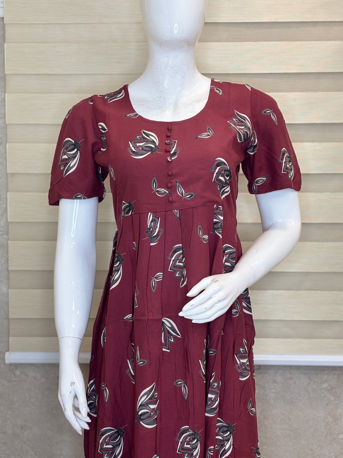 Rustic Maroon Vintage Leaf Budget Friendly Frock