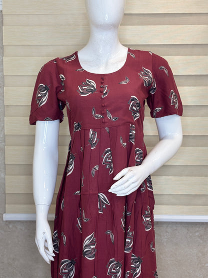 Rustic Maroon Vintage Leaf Budget Friendly Frock