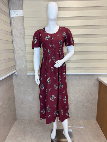 Rustic Maroon Vintage Leaf Budget Friendly Frock