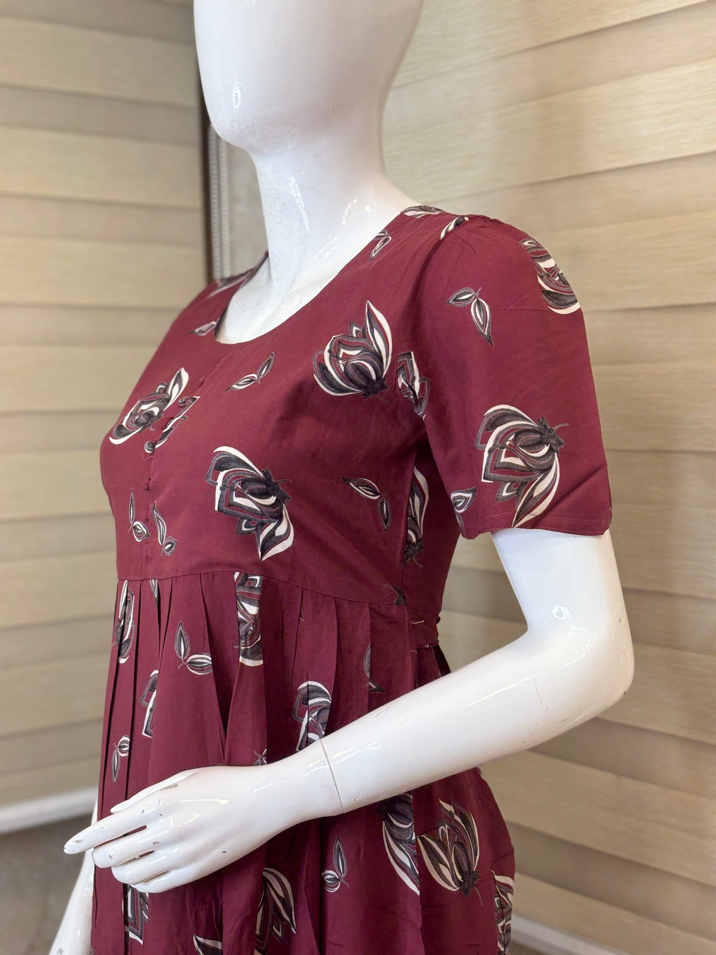 Rustic Maroon Vintage Leaf Budget Friendly Frock