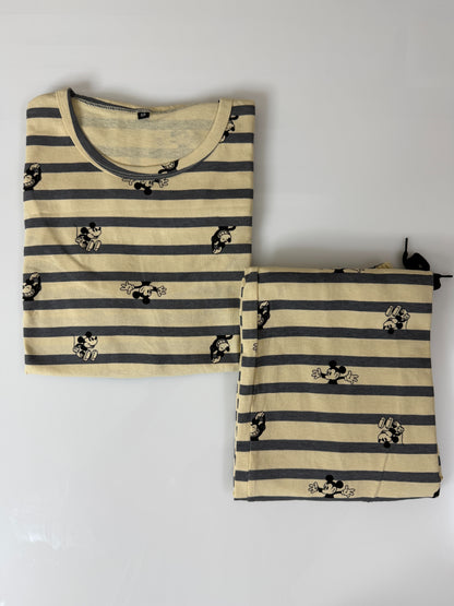 Cream Mickey Printed Feeding T-shirt And Pants