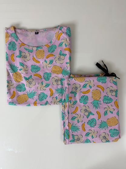 Pink Tropical Printed Feeding T-shirt And Pants