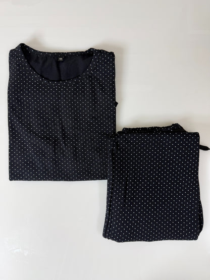 Black Polka Dot Printed Feeding T-shirt And Pants