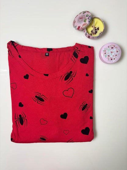 Coral Red Heart & Bee Print Maternity Feeding Maxi
