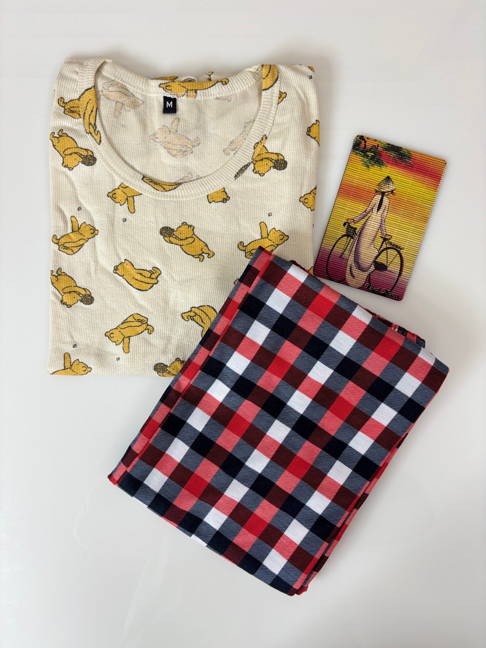 Cream Banana Printed T-shirt with Red Contrast Pant Set