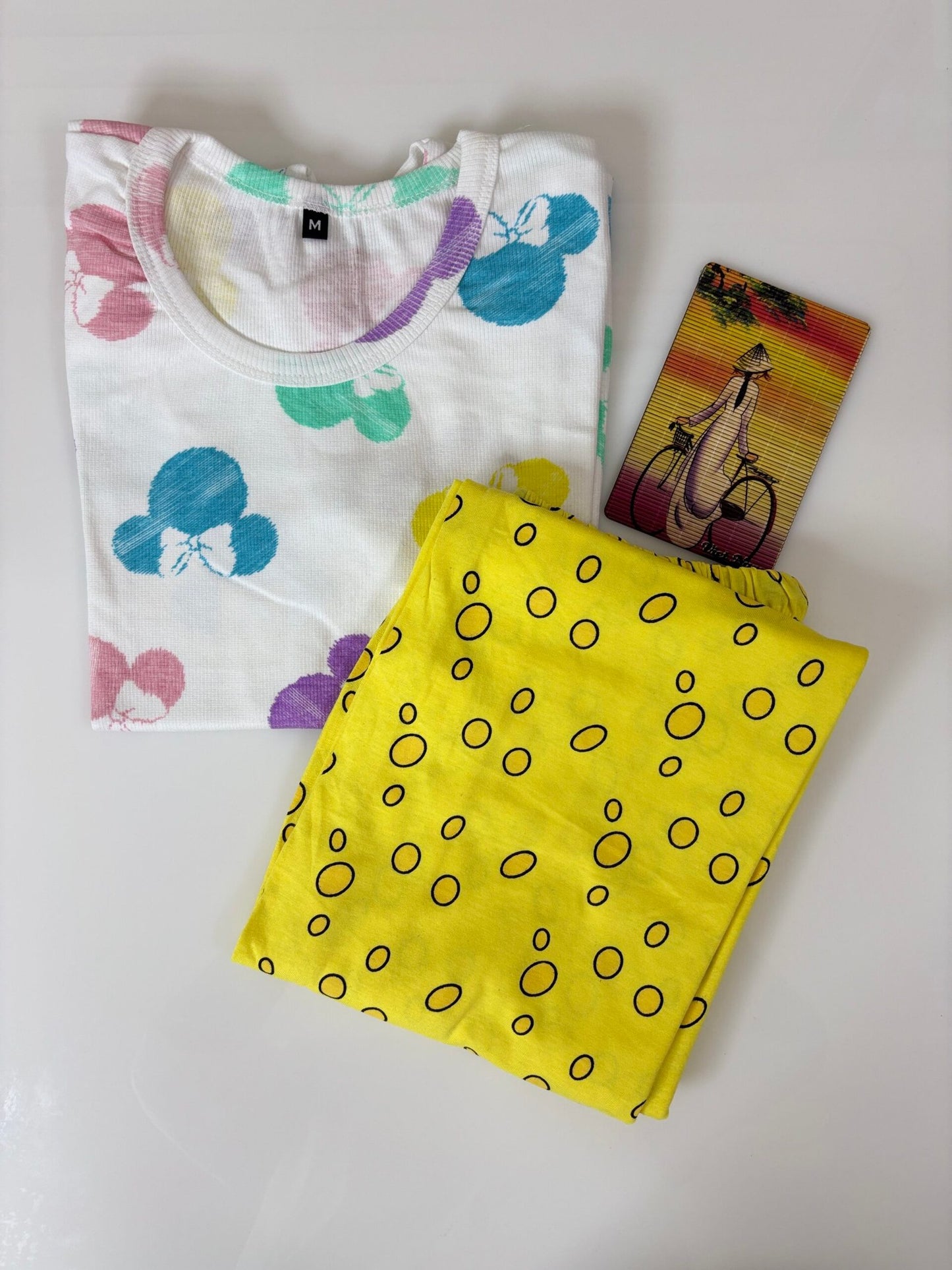 White Graphic Printed T-shirt with Yellow Contrast Pant Set