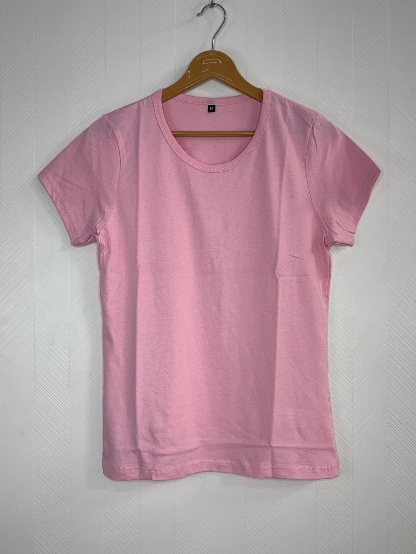 Women's Baby Pink Solid Round Neck T-Shirt