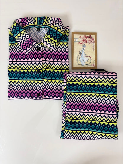 Spun Fabric Multicolor with Geometric Printed Shirt and Pant Coords