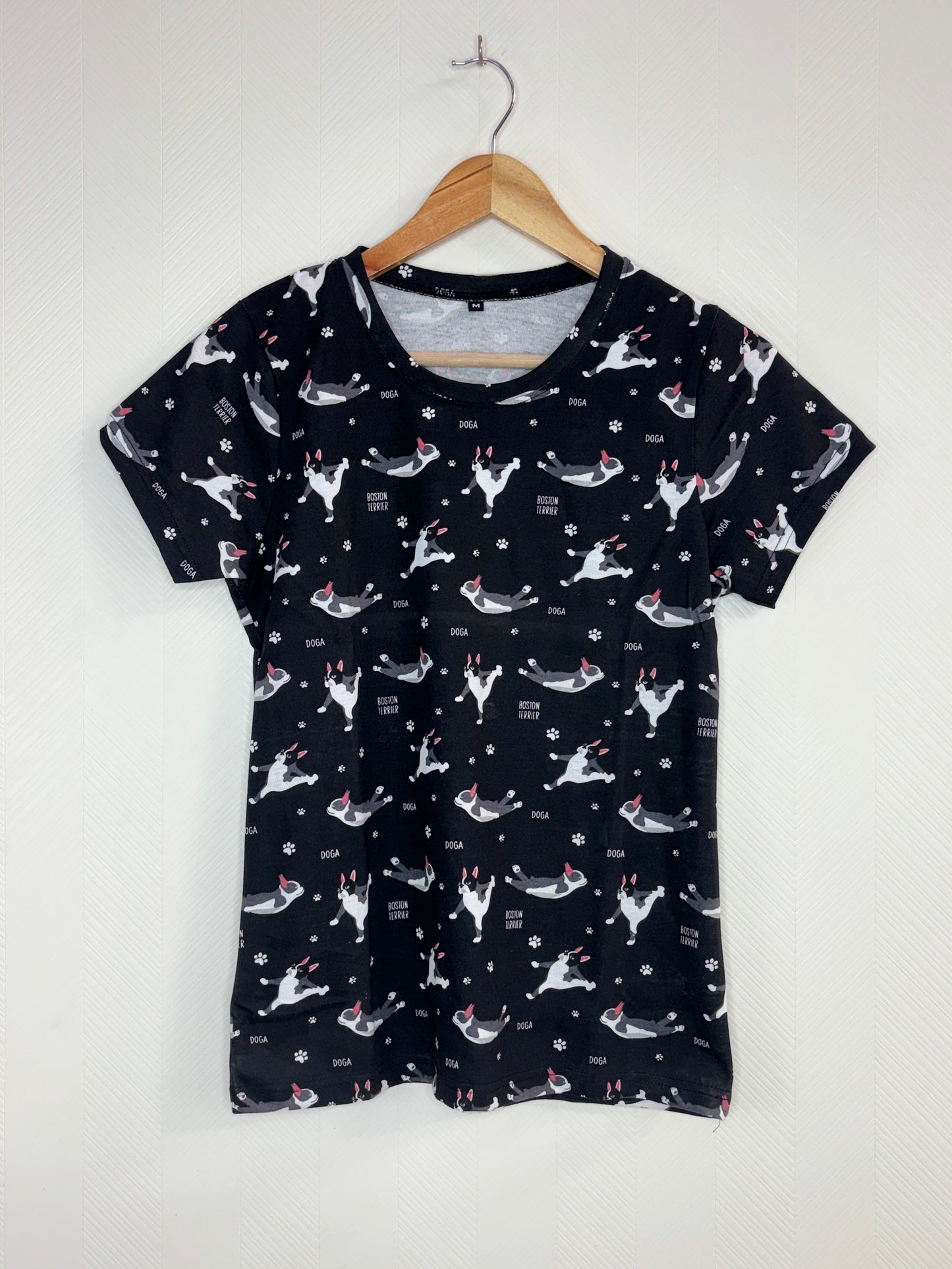Women's Black Dog Print Round Neck T-Shirt