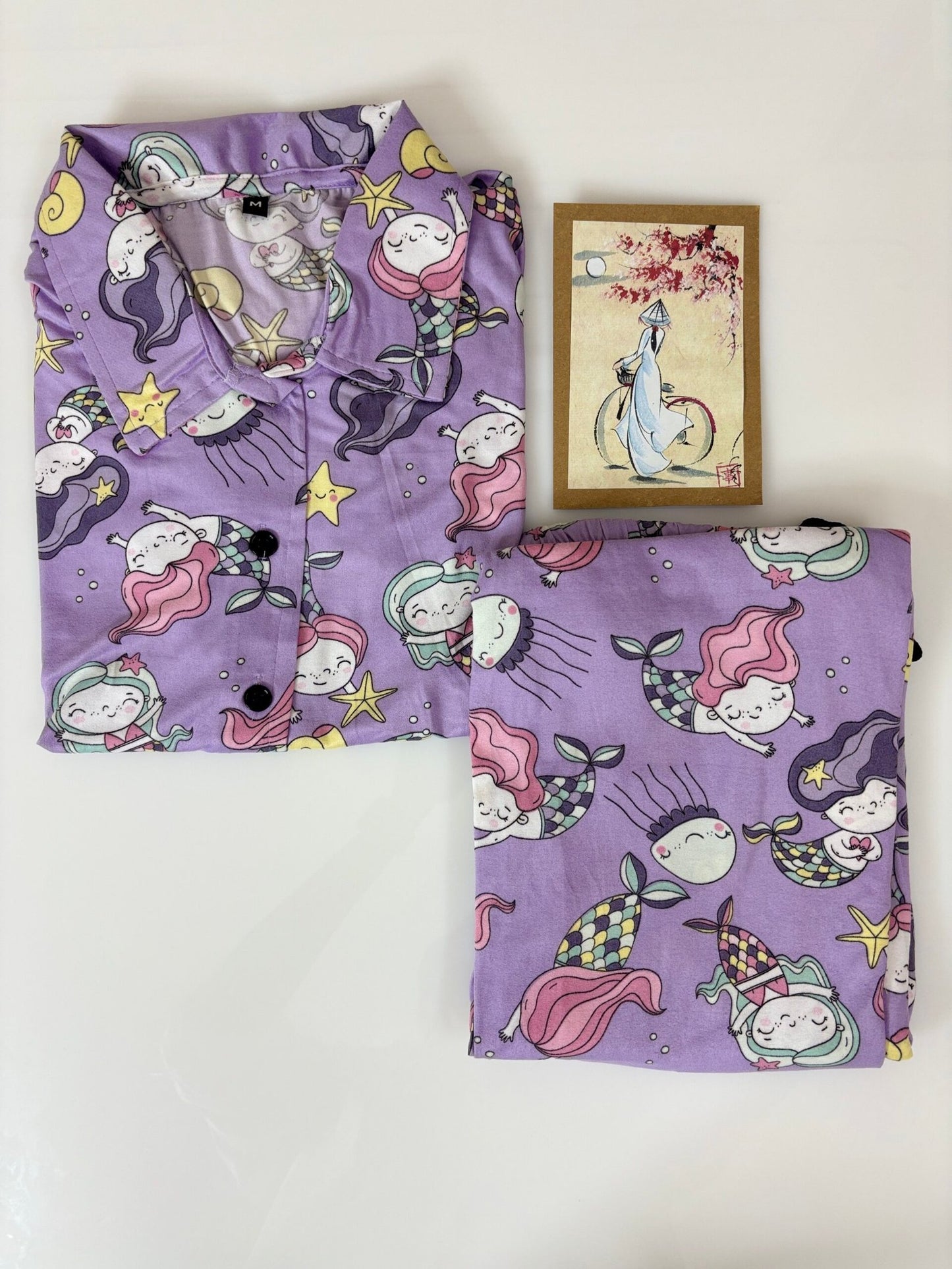 Spun Fabric Lavender Novelty Printed Shirt and Pant Coords