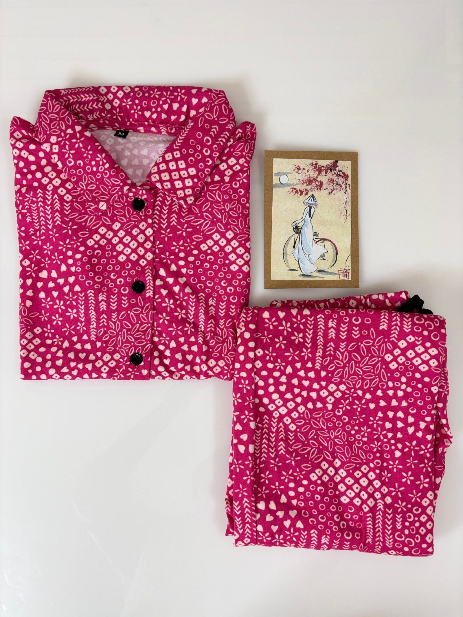 Spun Fabric Pink Batik-Style Pattern Printed Shirt and Pant Coords