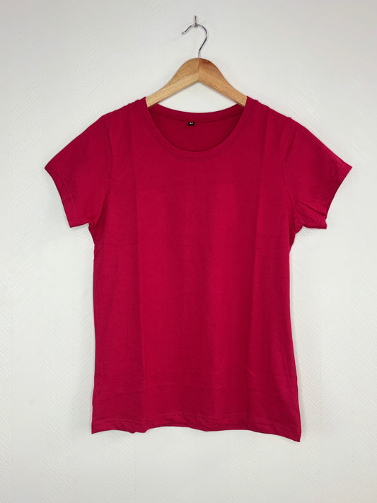 Women's Fuchsia Pink Solid Round Neck T-Shirt