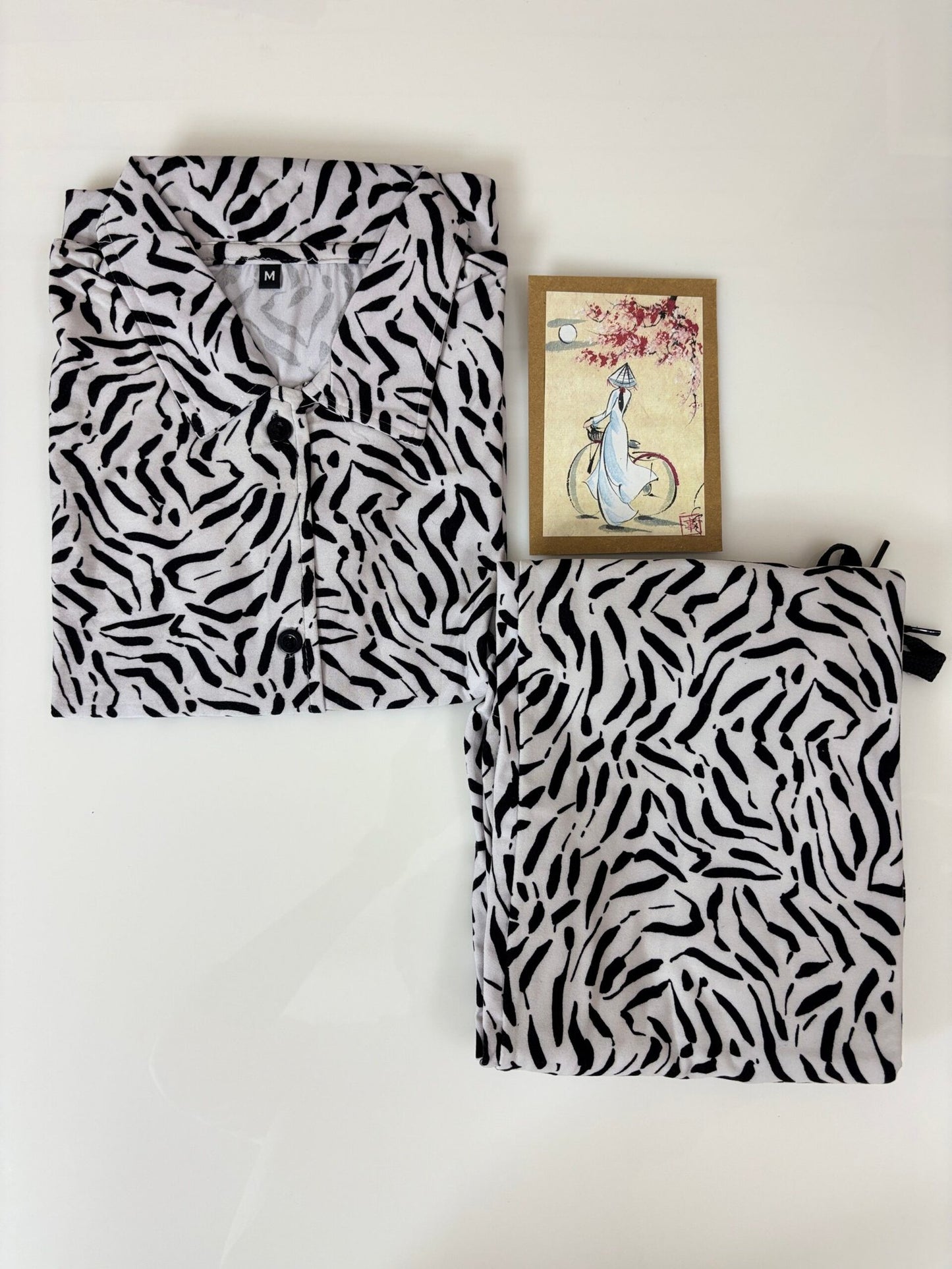 Spun Fabric Black and White Zebra Printed Shirt and Pant Coords