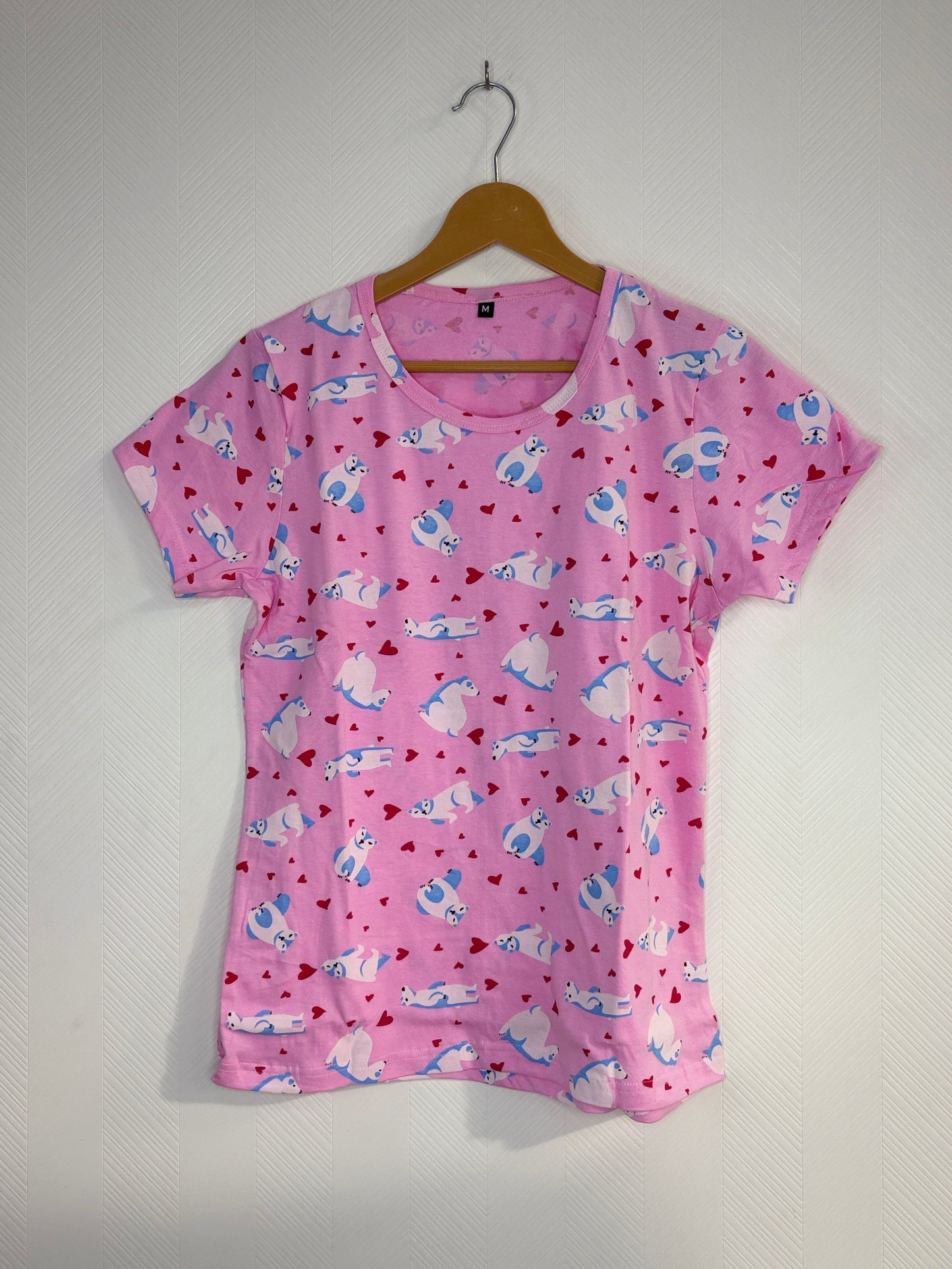 Baby Pink Polar Bear Print Women's T-Shirt