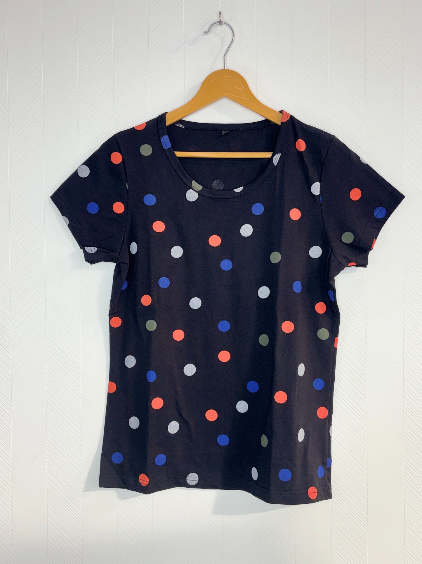 Navy Blue Polka Dot Print Women's T-Shirt