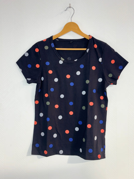 Navy Blue Polka Dot Print Women's T-Shirt