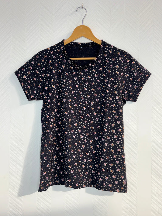 Navy Blue Ditsy Floral Print Women's T-Shirt
