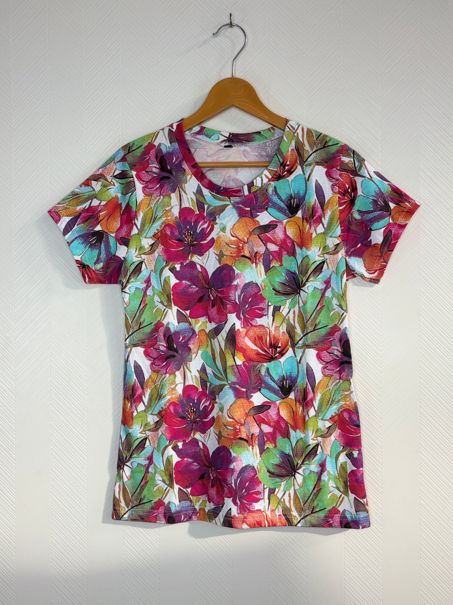White Multicolor Watercolor Floral Womens Tshirt