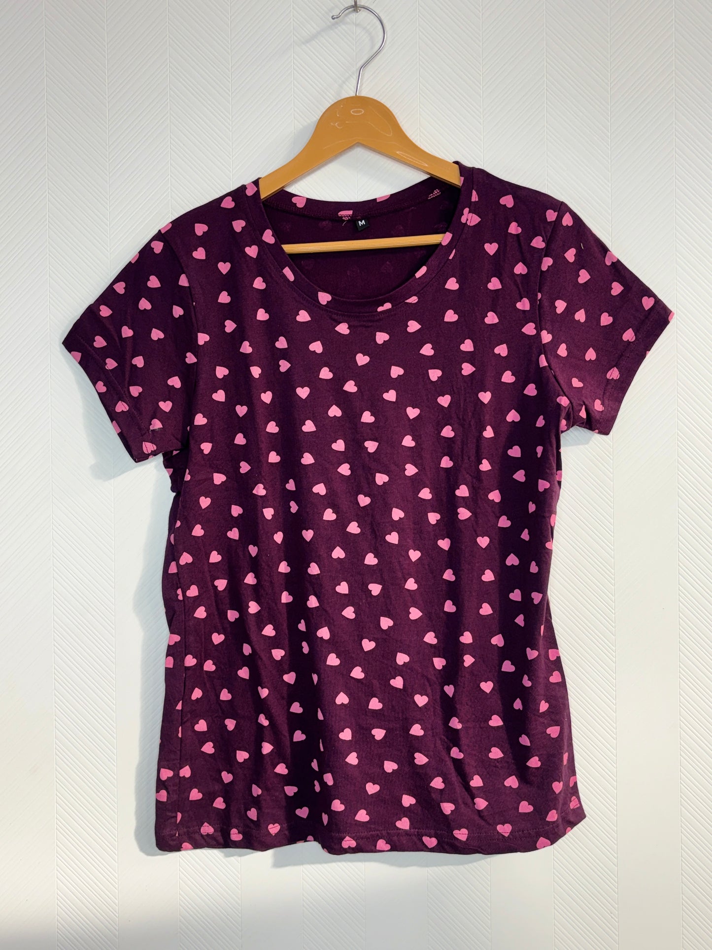 Wine Pink Heart Print Women's T-Shirt