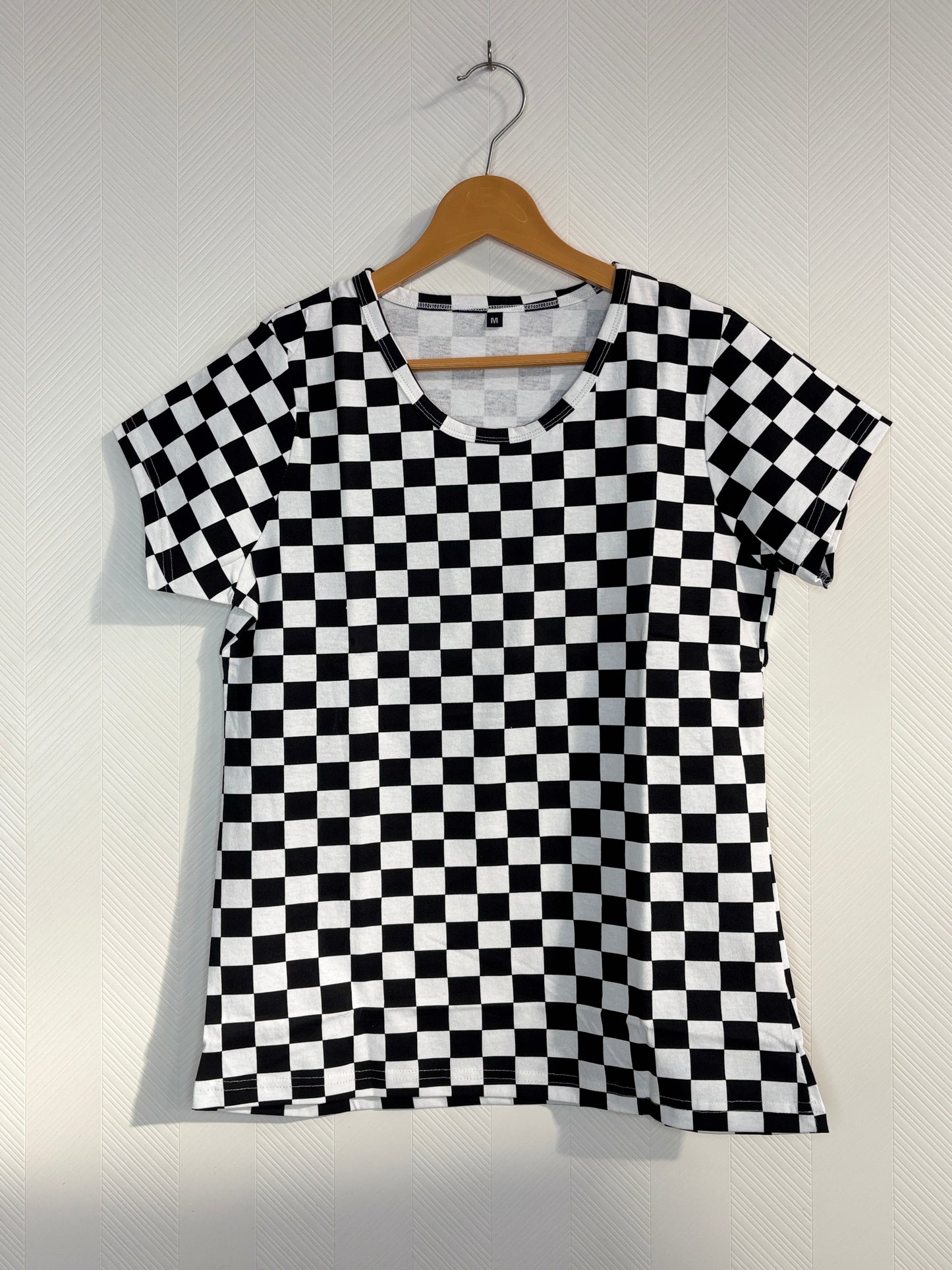 Black and White Checkerboard Print Women's T-Shirt