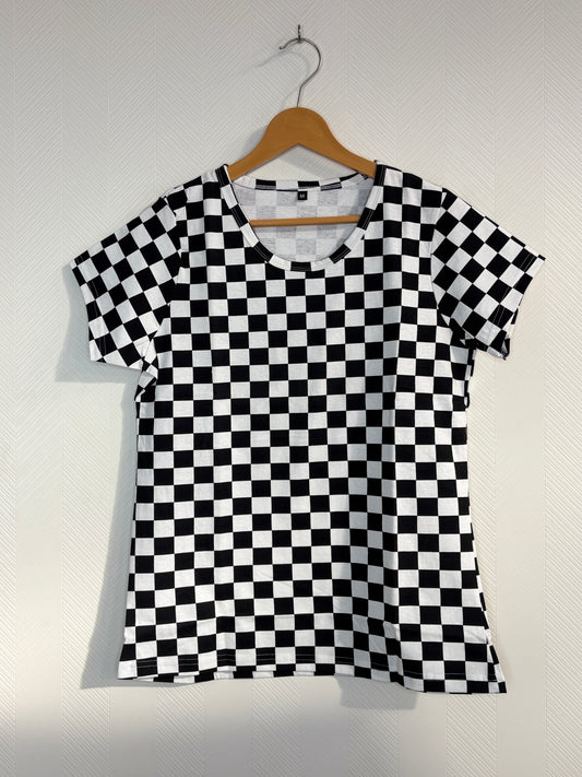 Black and White Checkerboard Print Women's T-Shirt