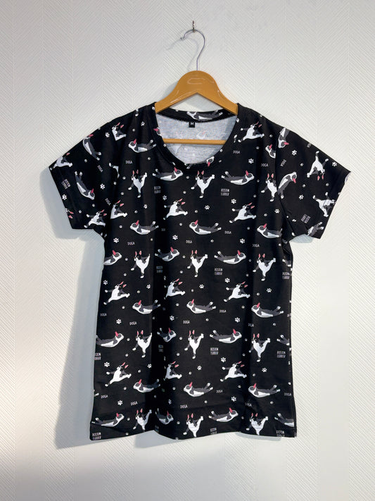 Black Boston Terrier Print Womens Tshirt