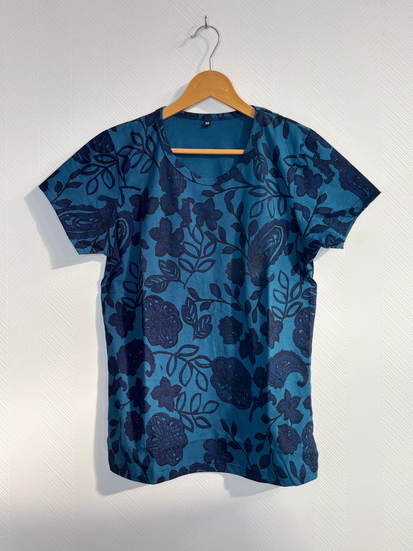 Teal Paisley Floral Print Womens Tshirt
