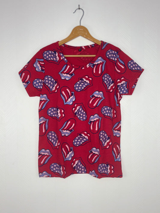 Red Graphic Lips Print Women's T-Shirt