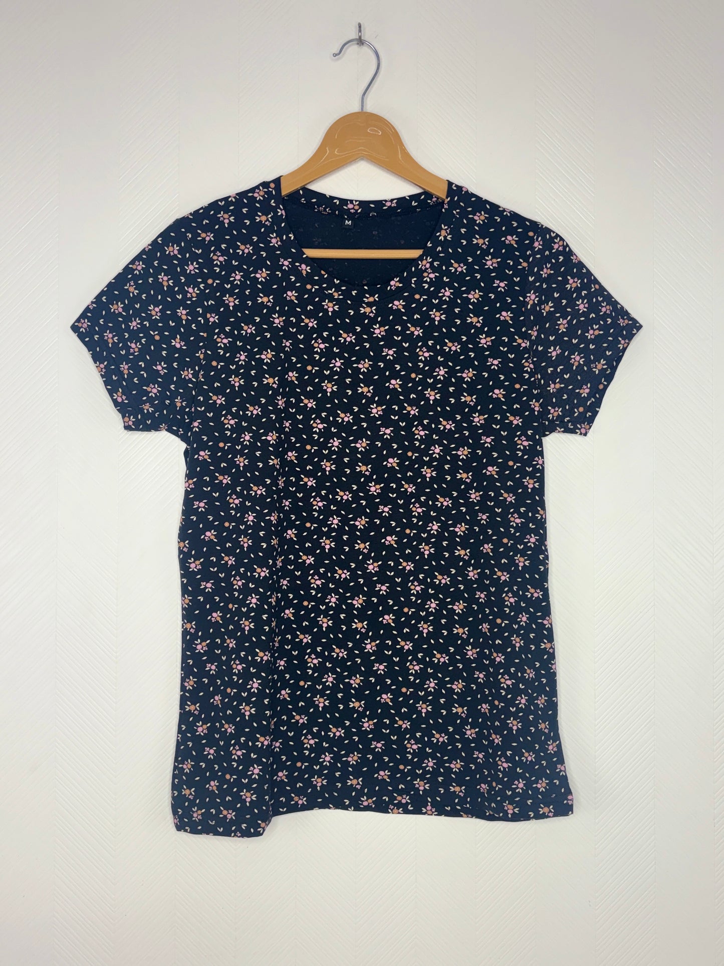 Navy Blue Ditsy Floral Print Women's T-Shirt
