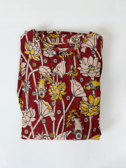 Kalamkari Prints Cotton Frocks Lotus Fish Print