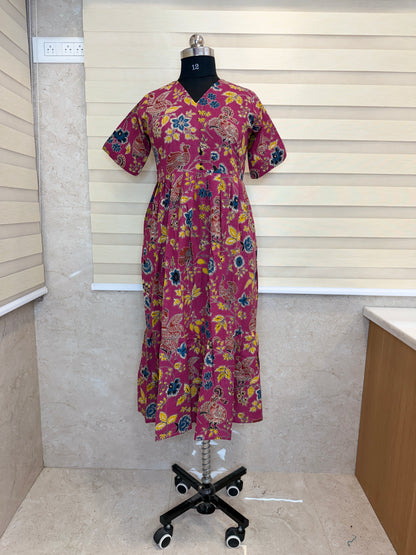 Kalamkari Prints Cotton Frocks Peacock Floral Print