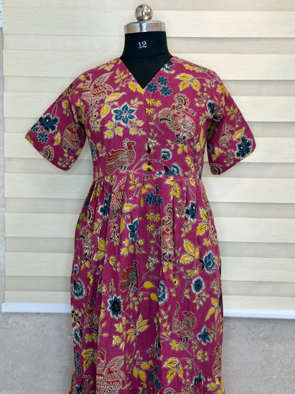 Kalamkari Prints Cotton Frocks Peacock Floral Print