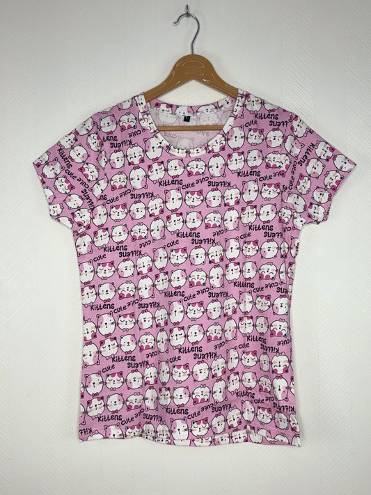 Pink Kitten Print Womens Tshirt
