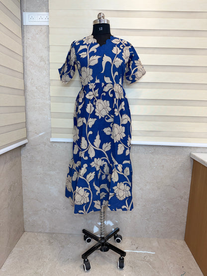 Kalamkari Prints Cotton Frocks Floral Vine Print