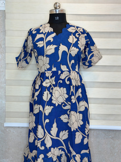Kalamkari Prints Cotton Frocks Floral Vine Print