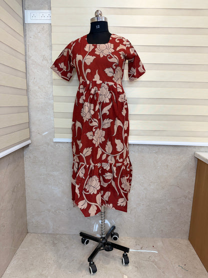 Kalamkari Prints Cotton Frocks Lotus Print
