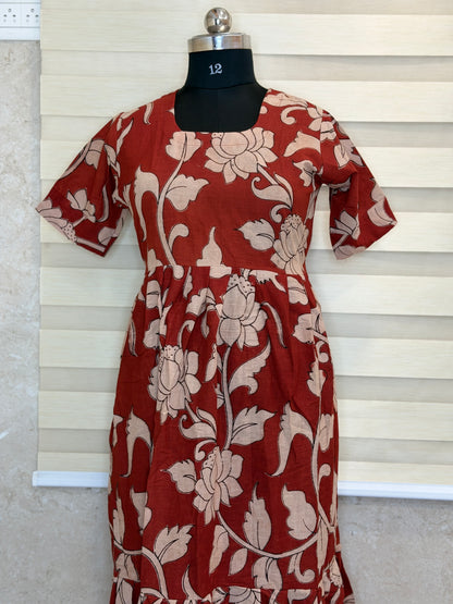 Kalamkari Prints Cotton Frocks Lotus Print