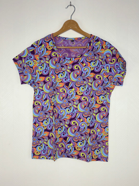 Purple Psychedelic Floral Swirl Print Women's T-Shirt