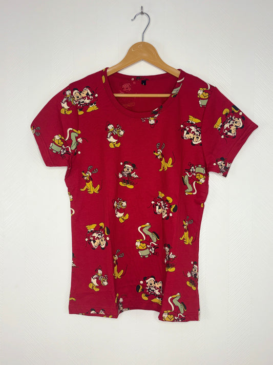 Crimson Red Disney Character Print Women's T-Shirt
