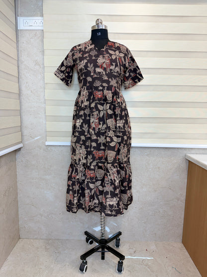 Kalamkari Prints Cotton Frocks Village Print