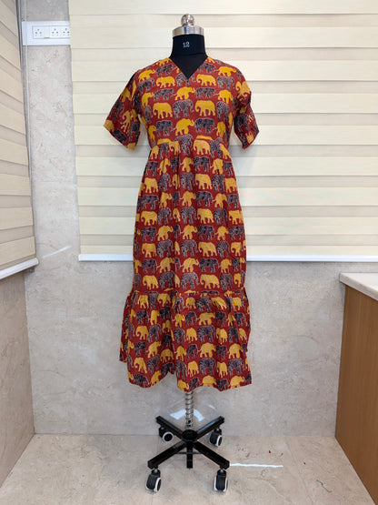 Kalamkari Prints Cotton Frocks Elephant Print